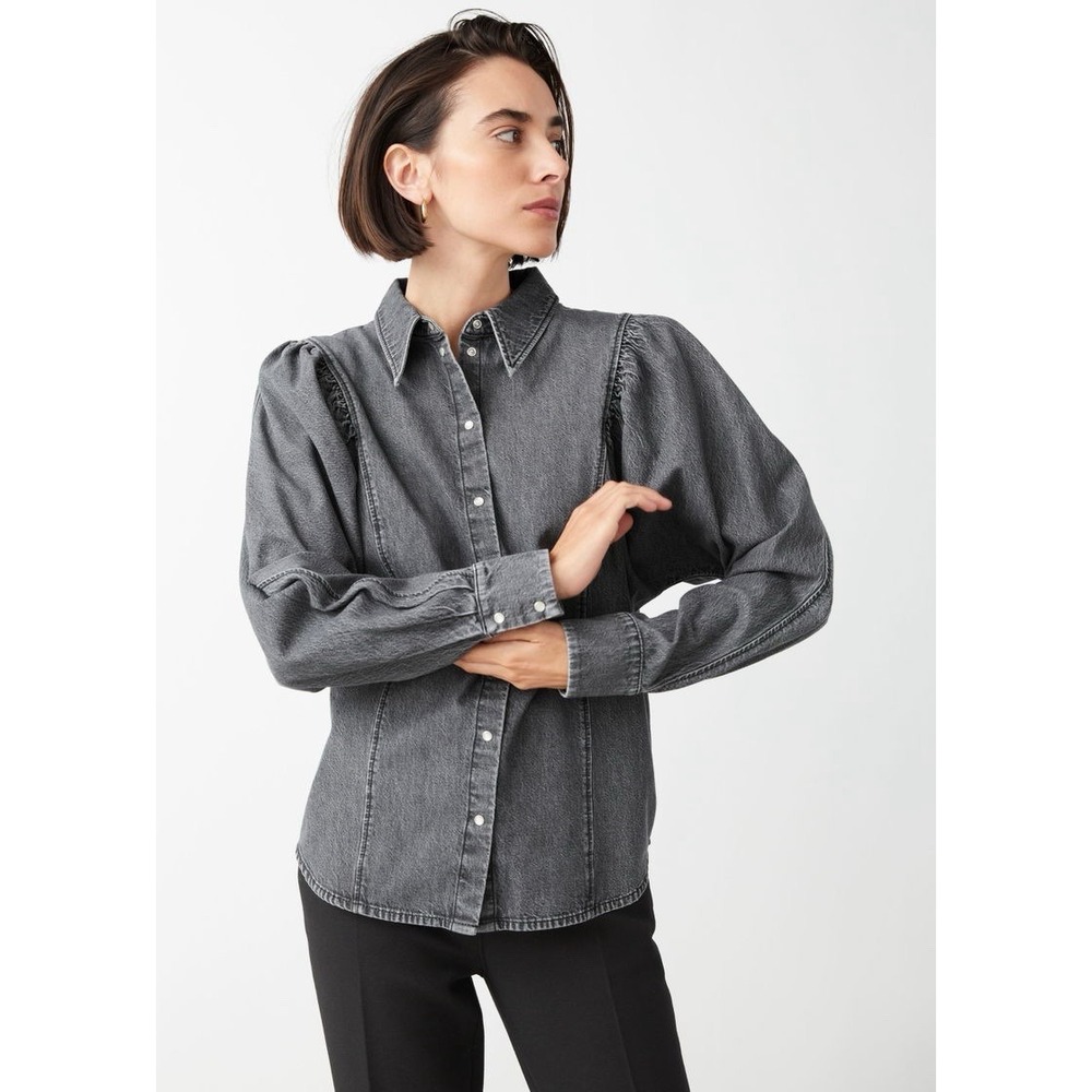 & OTHER STORIES  Puff Shoulder Denim Shirt Gray Size‎ 6 Button Down
